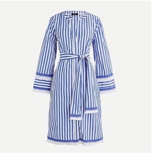 J Crew Tall 10 Poplin Stripe Belted Mini Dress With Tassels
